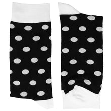 Load image into Gallery viewer, Pair of black and white polka dot socks