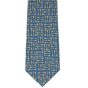 Front view dark blue and gold arrow repeating pattern tie