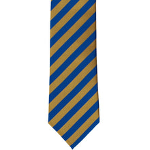 Load image into Gallery viewer, Front view blue and gold ribbed striped tie