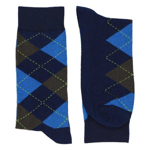 Pair of men's blue and gray argyle socks