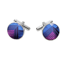 Load image into Gallery viewer, Blue and Purple Plaid Fabric Cufflinks