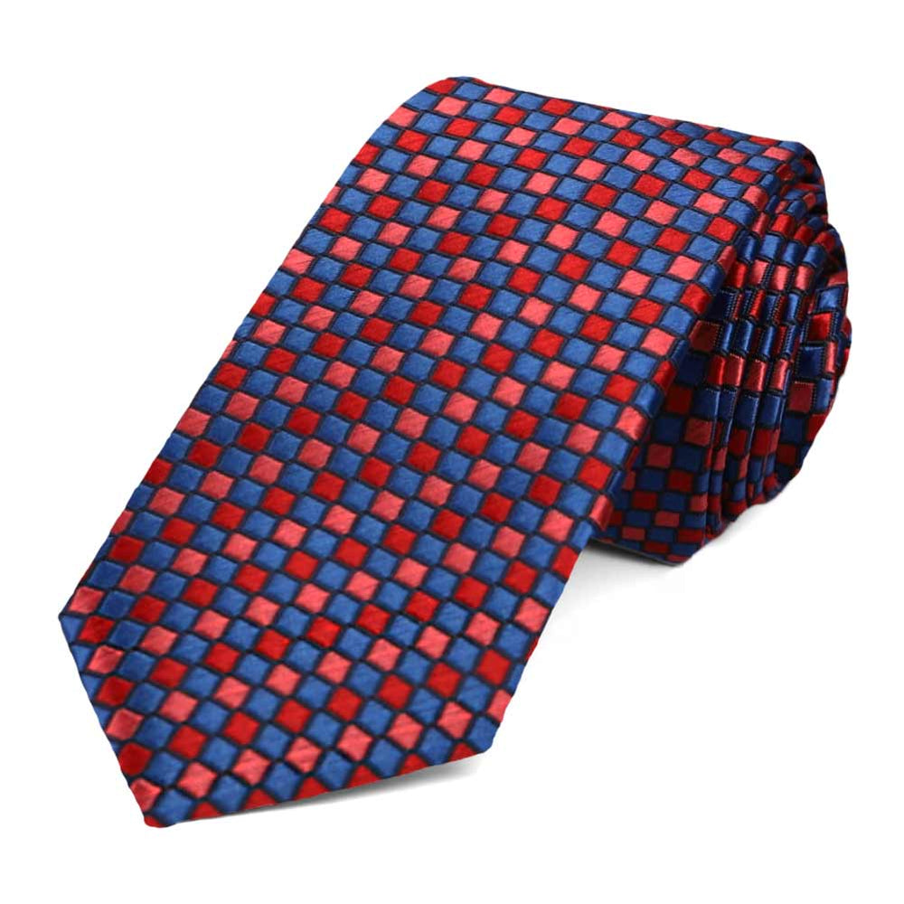 Blue and Red Edmund Geometric Slim Necktie