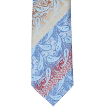 Load image into Gallery viewer, Front view blue, red and brown striped paisley tie