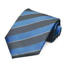 Load image into Gallery viewer, blue and silver striped pattern tie