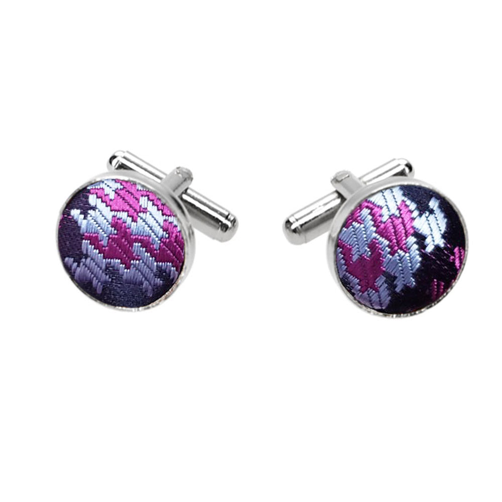 Blue and Violet Houndstooth Fabric Cufflinks