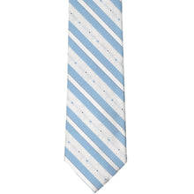 Load image into Gallery viewer, The front of a blue and white floral striped slim tie