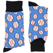 Load image into Gallery viewer, A folded pair of blue baseball themed novelty socks