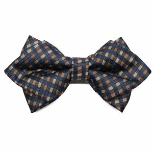 Navy Blue and Brown Plaid Diamond Tip Bow Tie | Shop at TieMart ...