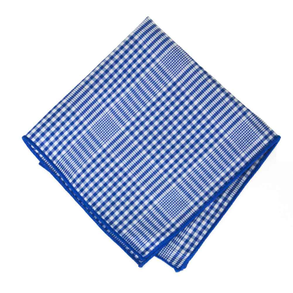 A folded blue check tablecloth pattern pocket square