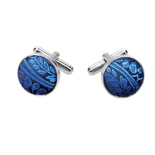 Load image into Gallery viewer, Royal Blue Floral Pattern Fabric Cufflinks