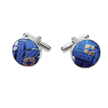 Load image into Gallery viewer, Blue Flower Pattern Fabric Cufflinks