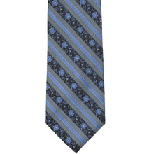 Load image into Gallery viewer, Flat front view of a blue floral stripe extra long necktie
