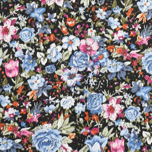 Closeup of blue floral fabric