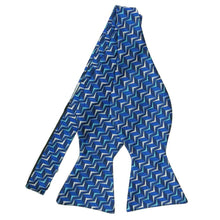Load image into Gallery viewer, An untied self-tie bow tie with blue and white diagonal zig zags