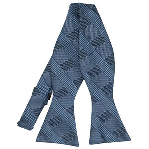 Blue plaid self-tie bow tie, untied front view