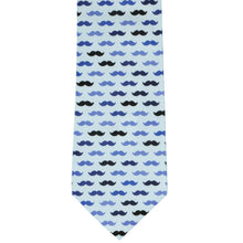 Load image into Gallery viewer, Flat view of a blue mustache themed necktie