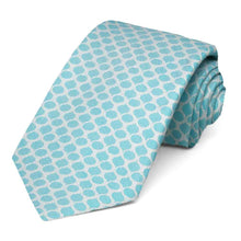 Load image into Gallery viewer, Turquoise and white water pattern necktie, rolled to show woven texture