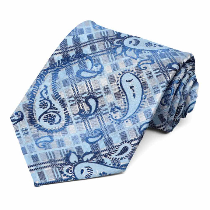 Pale Blue Huron Paisley Necktie