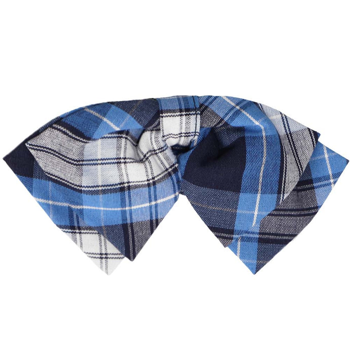 Blue and navy plaid floppy bow tie