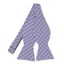 Load image into Gallery viewer, An untied blue pink and white plaid self-tie bow tie