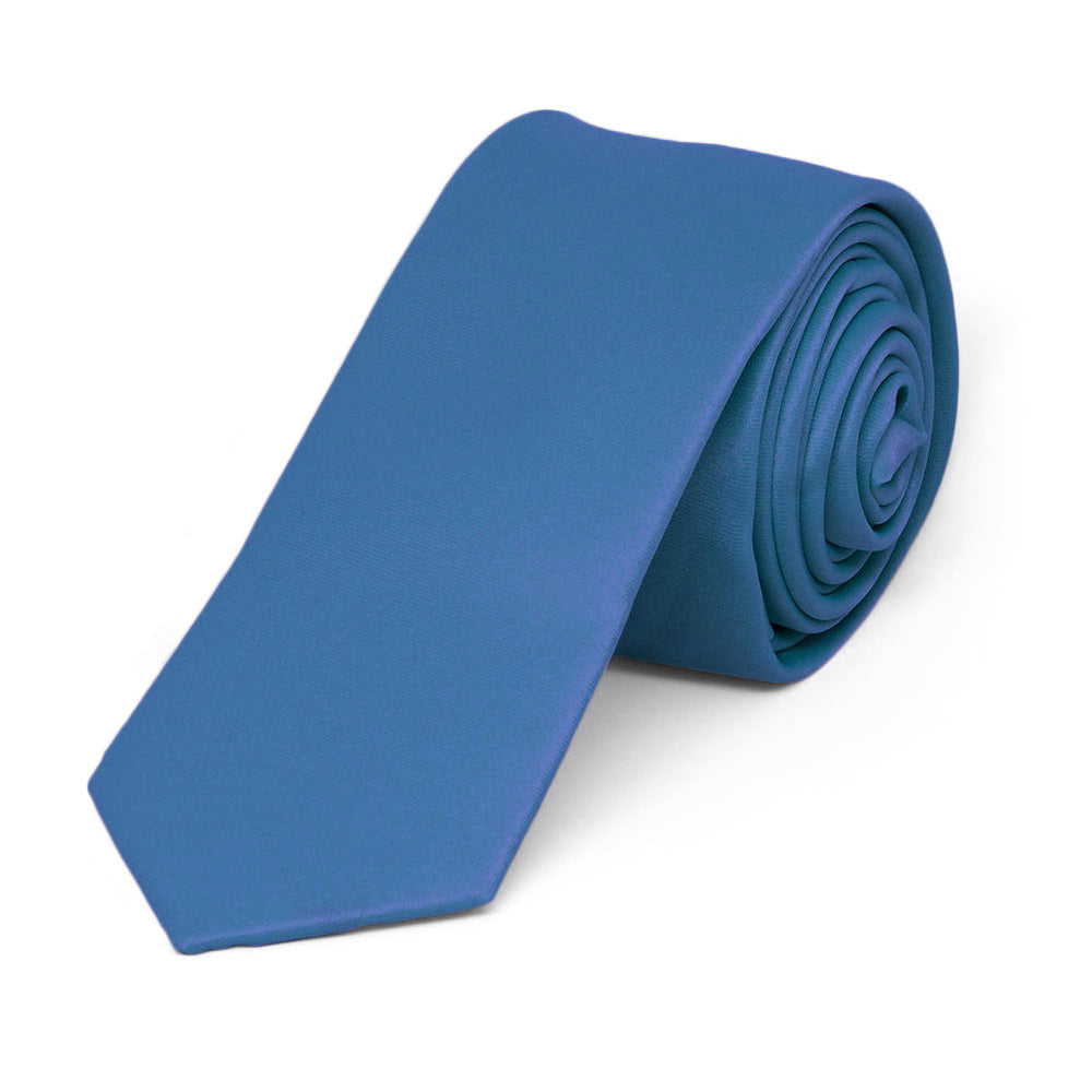 Blue Skinny Solid Color Necktie, 2