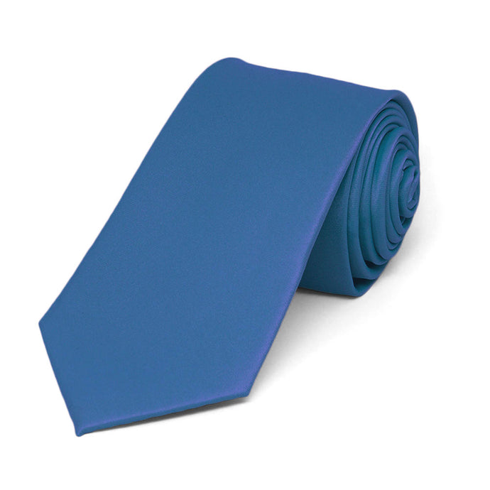 Blue Slim Solid Color Necktie, 2.5