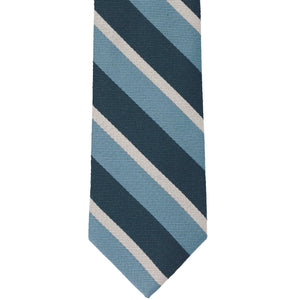 Front view of a subtle blue striped tie