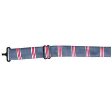 Load image into Gallery viewer, The band collar on a blue striped floppy bow tie