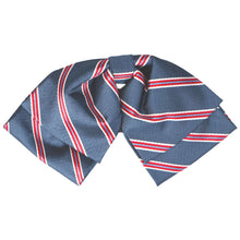 Load image into Gallery viewer, Denim blue, red and white striped floppy bow tie, front view