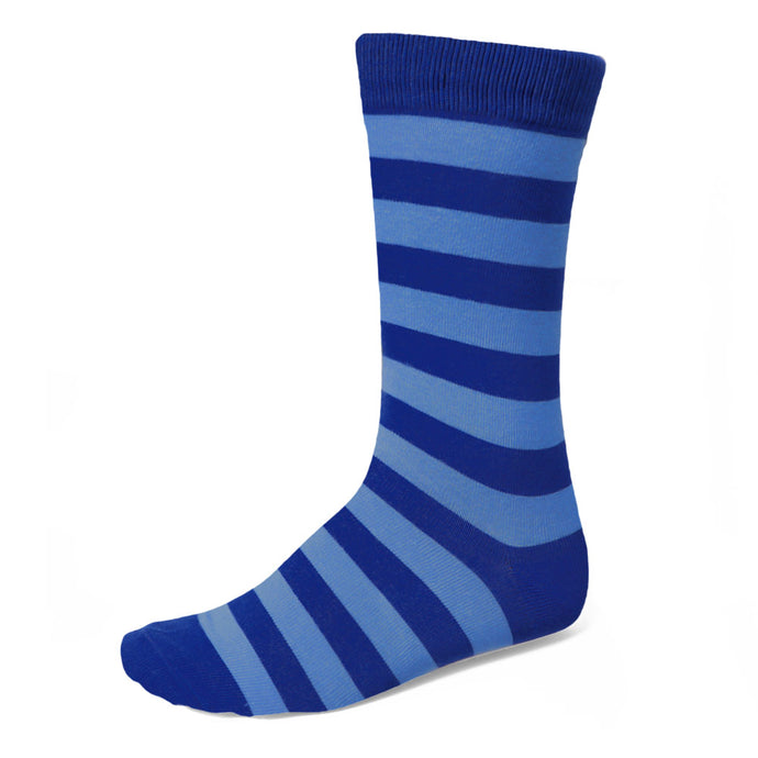 A sock in royal blue and blue stripes