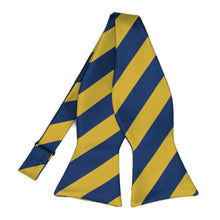 Load image into Gallery viewer, Blue Velvet and Gold Striped Self-Tie Bow Tie