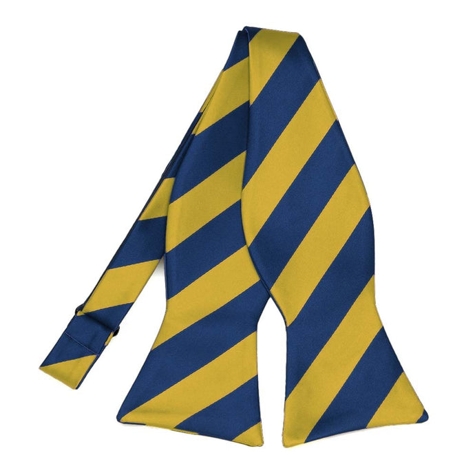 Blue Velvet and Gold Striped Self-Tie Bow Tie