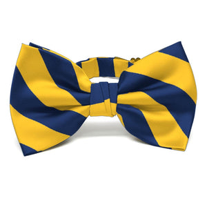 Blue Velvet and Golden Yellow Striped Bow Tie