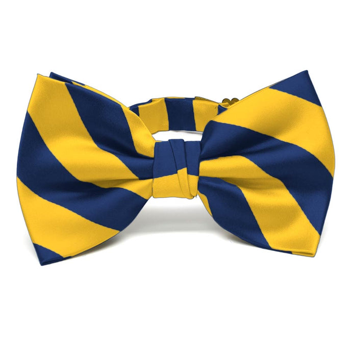 Blue Velvet and Golden Yellow Striped Bow Tie