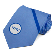 Load image into Gallery viewer, Vote sticker striped necktie on a blue backgorund.
