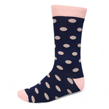 Load image into Gallery viewer, Blush pink and navy blue polka dot dress sock