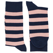 Load image into Gallery viewer, Pair of men&#39;s blush pink and navy blue striped socks