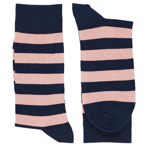 Pair of men's blush pink and navy blue striped socks