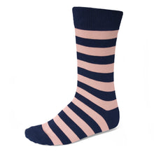 Load image into Gallery viewer, Men&#39;s blush pink and navy blue striped socks