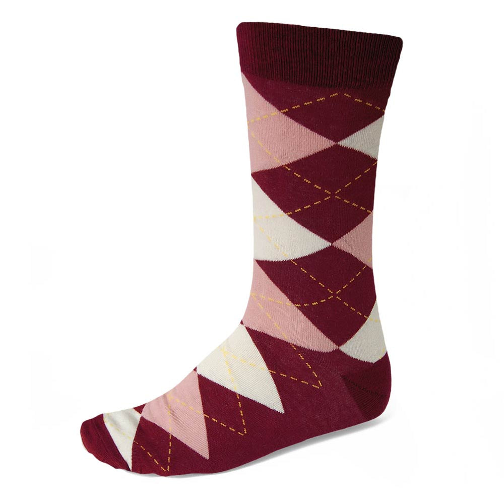 Men's Burgundy and Blush Pink Argyle Socks