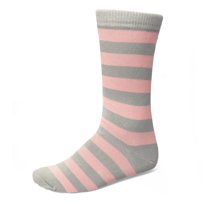 A blush pink and gray striped crew sock