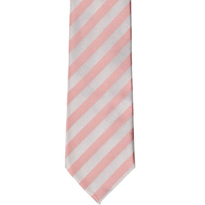 Front view of a blush pink and gray textured striped tie