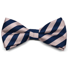 Load image into Gallery viewer, Blush Pink and Navy Blue Formal Striped Bow Tie