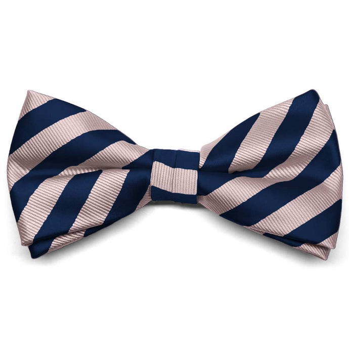 Blush Pink and Navy Blue Formal Striped Bow Tie