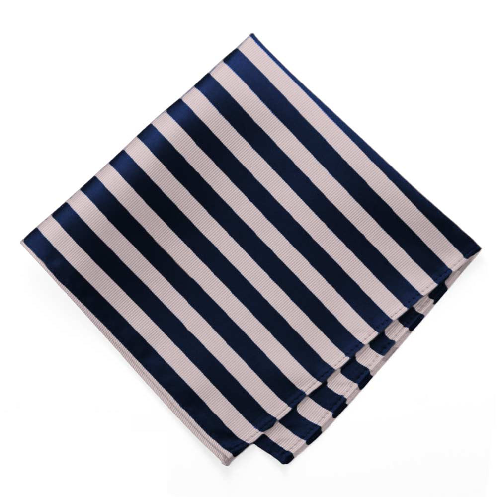 Blush Pink and Navy Blue Formal Striped Pocket Square