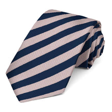 Load image into Gallery viewer, Blush Pink and Navy Blue Formal Striped Tie