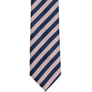Front bottom view blush pink and navy blue striped tie
