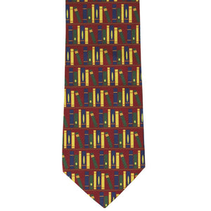 Front view of a bookshelf themed novelty tie