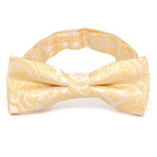Load image into Gallery viewer, Boys&#39; light yellow paisley bow tie, close up front view