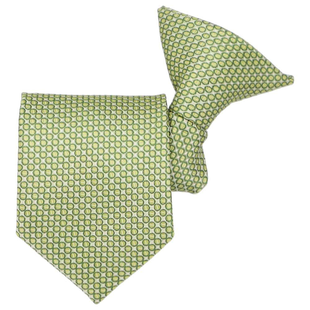 Light green circle pattern clip-on style boys' tie, folded front view  Edit alt text
